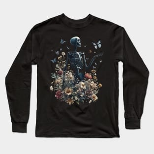 Botany Skeleton Overgrown Plants And Butterlies Long Sleeve T-Shirt